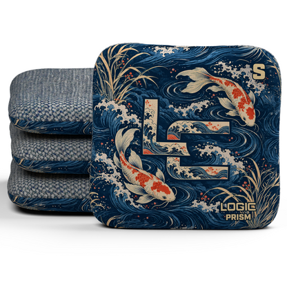 Koi LC Prism Unstamped S cornhole bags, set of four, Denim carpet.