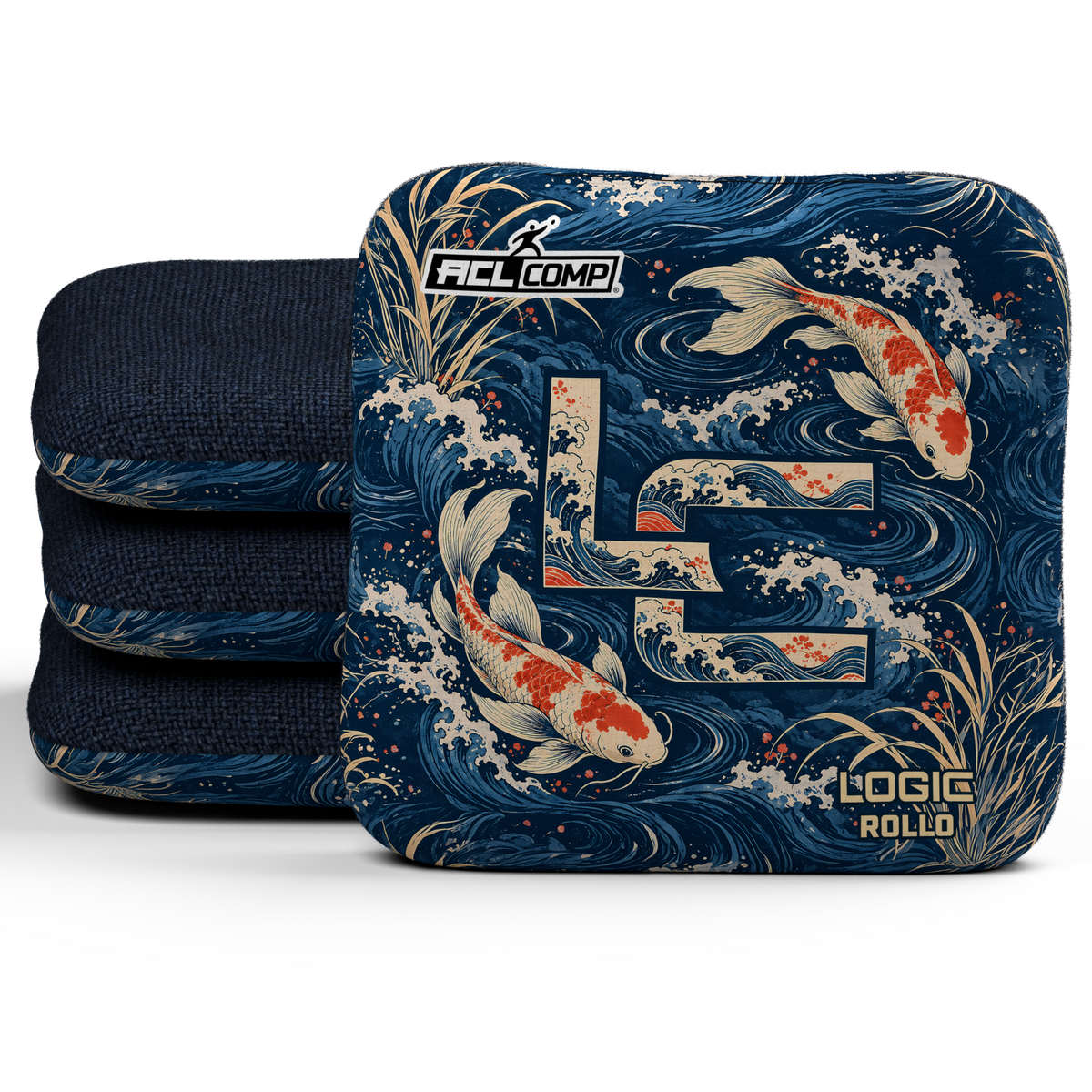 Koi LC Rollo ACL Regular cornhole bags, set of four, Denim carpet.