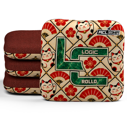 Lucky Jade Rollo ACL cornhole bags, set of four, with Red carpet.