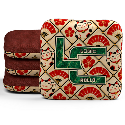 Lucky Jade Rollo unstamped cornhole bags, set of four, with Red carpet.