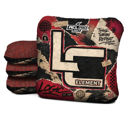 SCRAPS Element R ACL PRO cornhole bags with red Poppy carpet