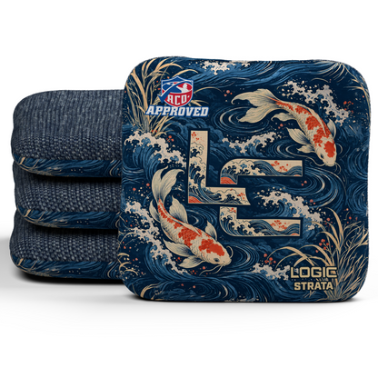Koi LC Strata ACO Regular cornhole bags, set of four, Navy carpet.