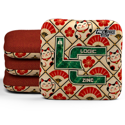 Lucky Jade Zinc ACL Light cornhole bags, set of four, with Red carpet.