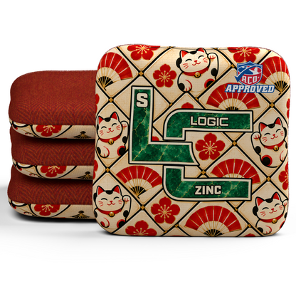Lucky Jade Zinc ACO S cornhole bags, set of four, with Red carpet.