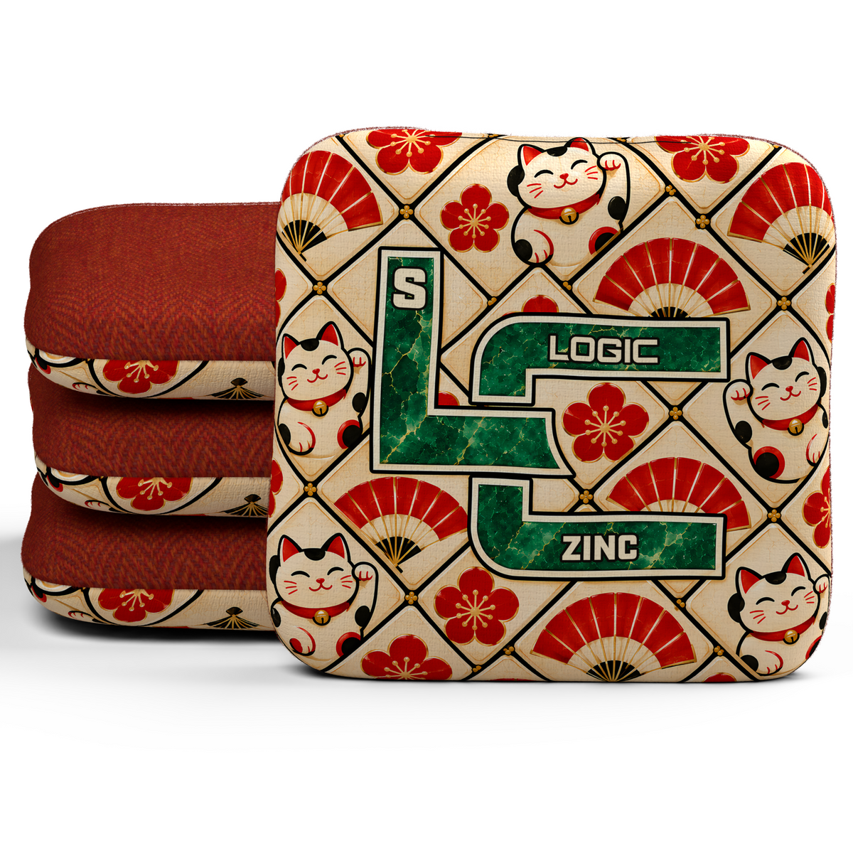 Lucky Jade Zinc unstamped S cornhole bags, set of four, with Red carpet.